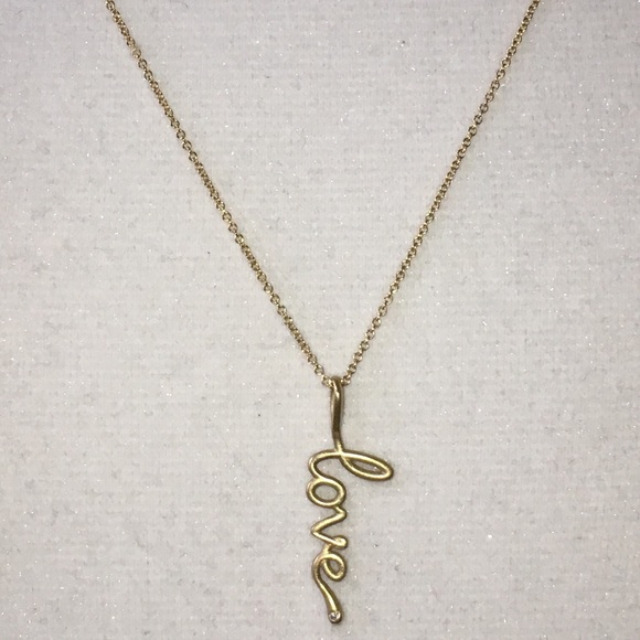 Word love Script Cursive Diamond Pendant Solid 14K Yellow Gold Chain Necklace - Picture 3 of 9